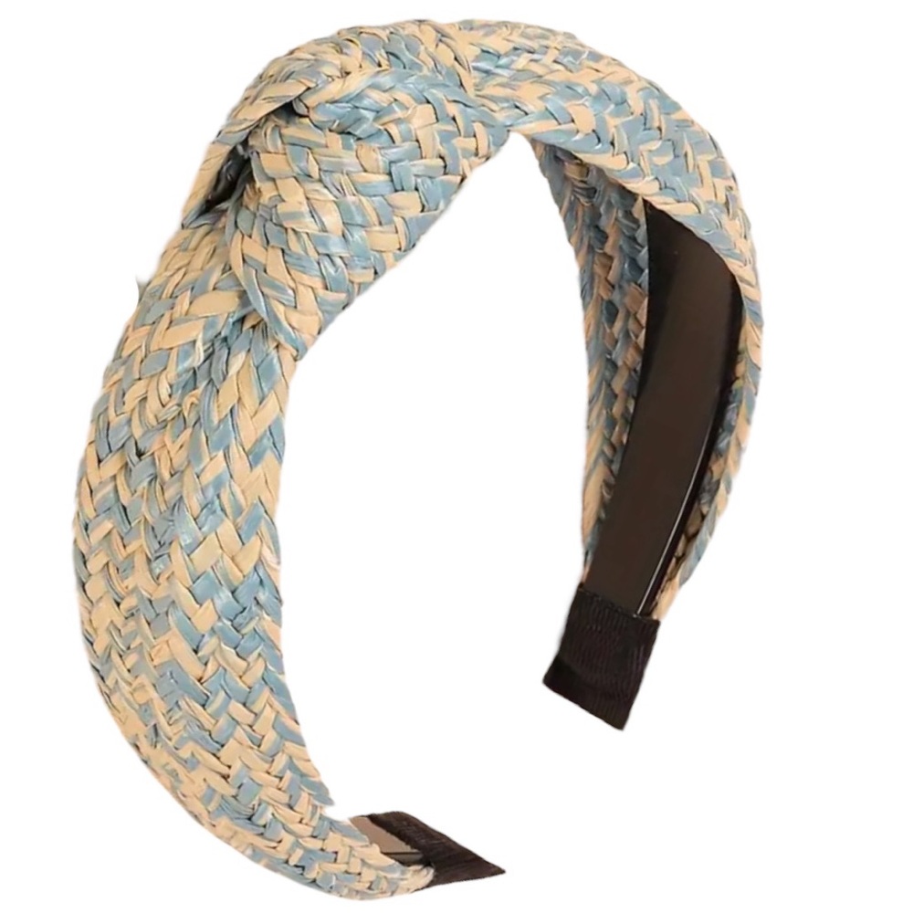 Blue & Tan Woven Raffia Knotted Headband